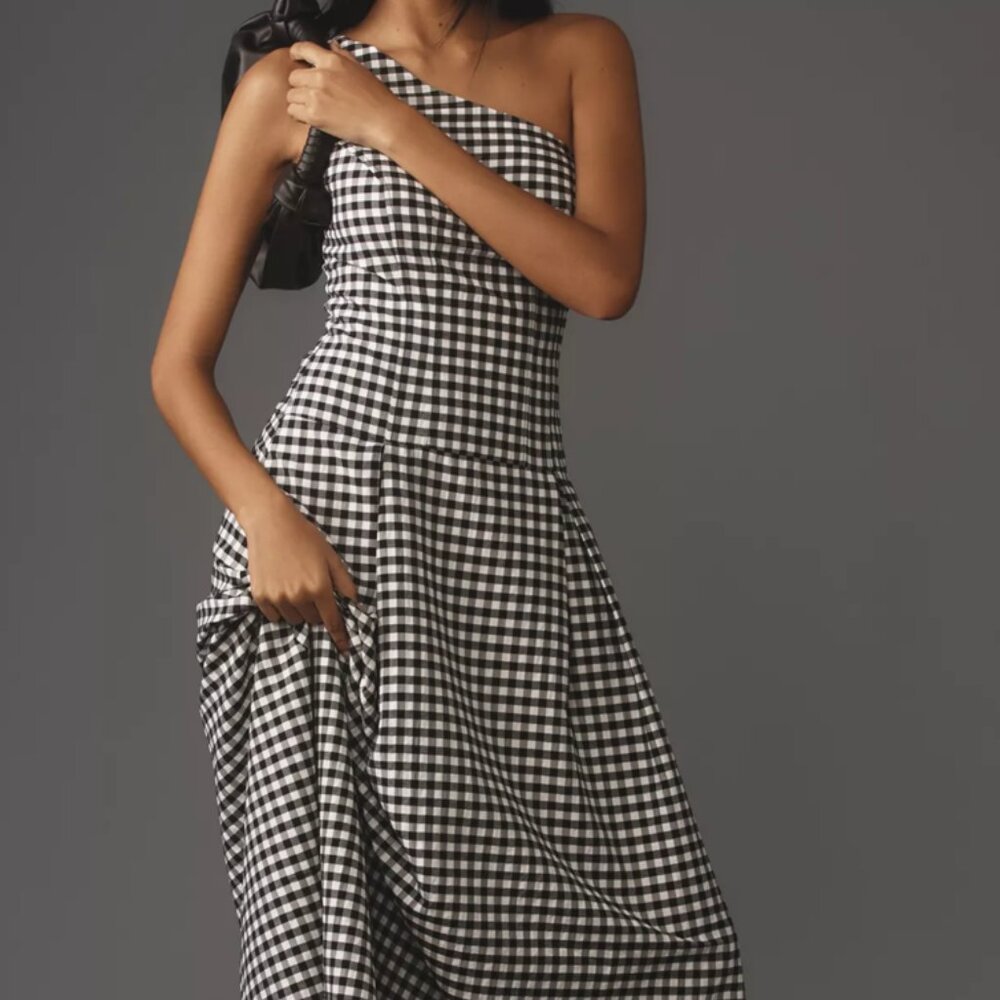 One-Shoulder Gingham Midi Dress By Anthropologie